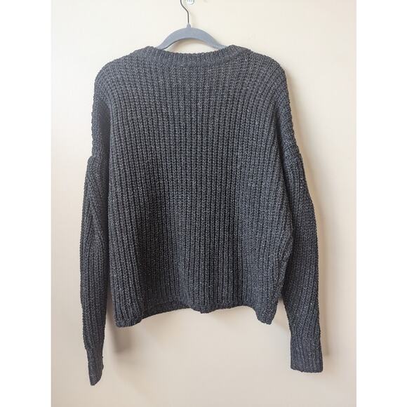 Madewell Dark Grey Wool Blend Chunky Knit V-neck sweater Womens Medium - Picture 2 of 6